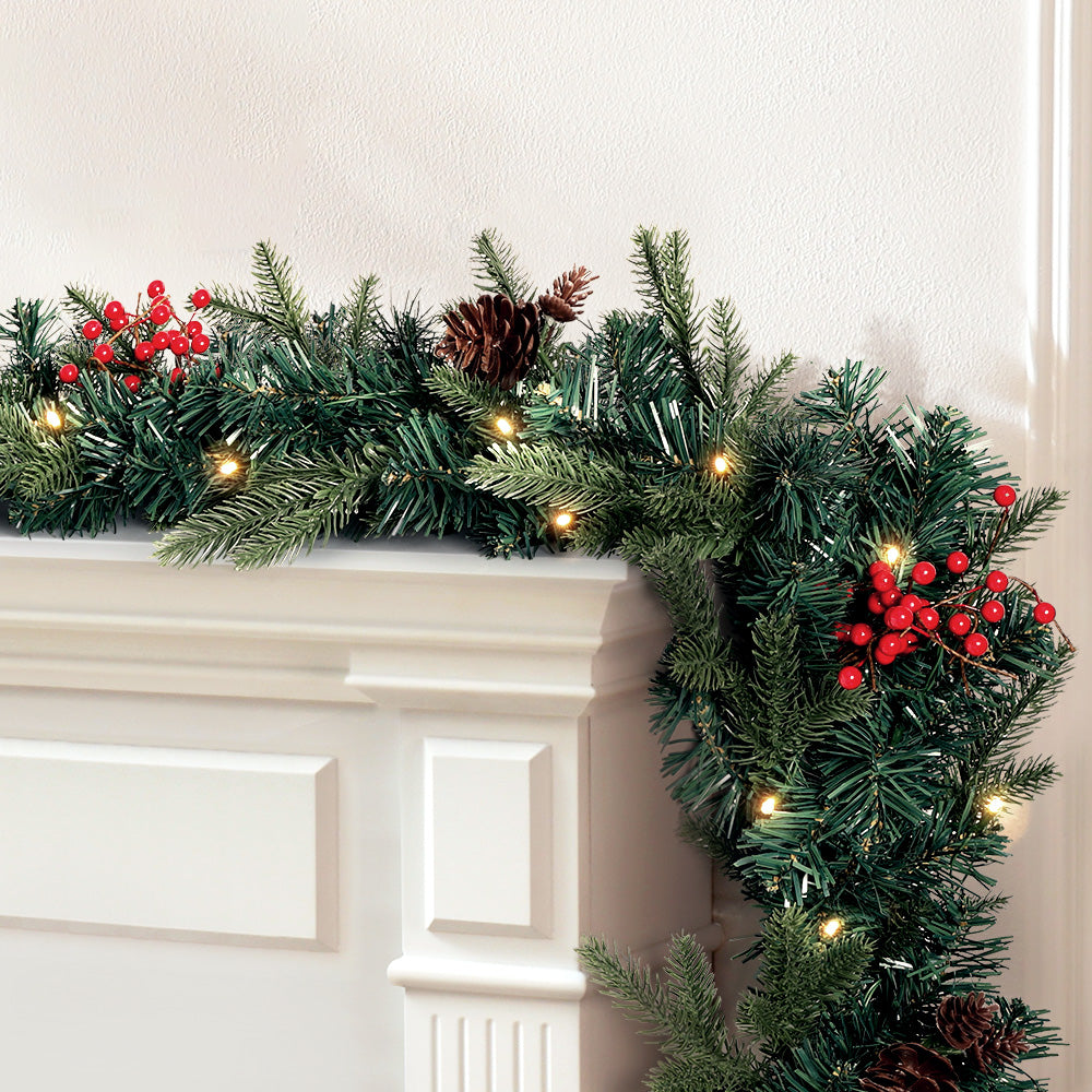 Jingle Jollys 2.4M Christmas Garland with Ornament Warm Lights Xmas Tree Decor Tristar Online
