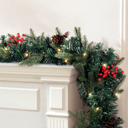 Jingle Jollys 2.4M Christmas Garland with Ornament Warm Lights Xmas Tree Decor Tristar Online