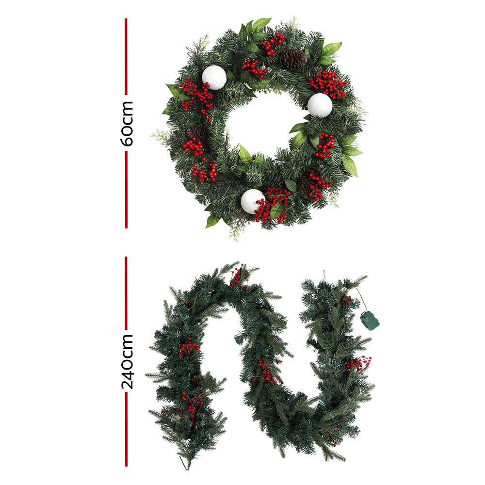 Jingle Jollys Christmas Garland with Wreath Set LED Lights Xmas Tree Decor Tristar Online