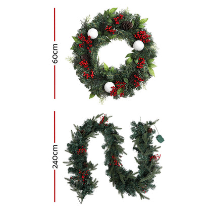 Jingle Jollys Christmas Garland with Wreath Set LED Lights Xmas Tree Decor Tristar Online