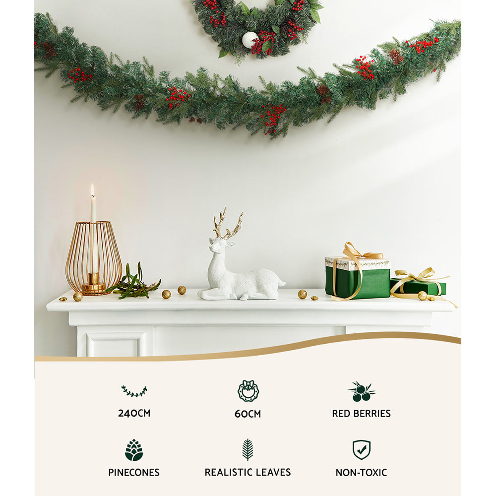 Jingle Jollys Christmas Garland with Wreath Set LED Lights Xmas Tree Decor Tristar Online