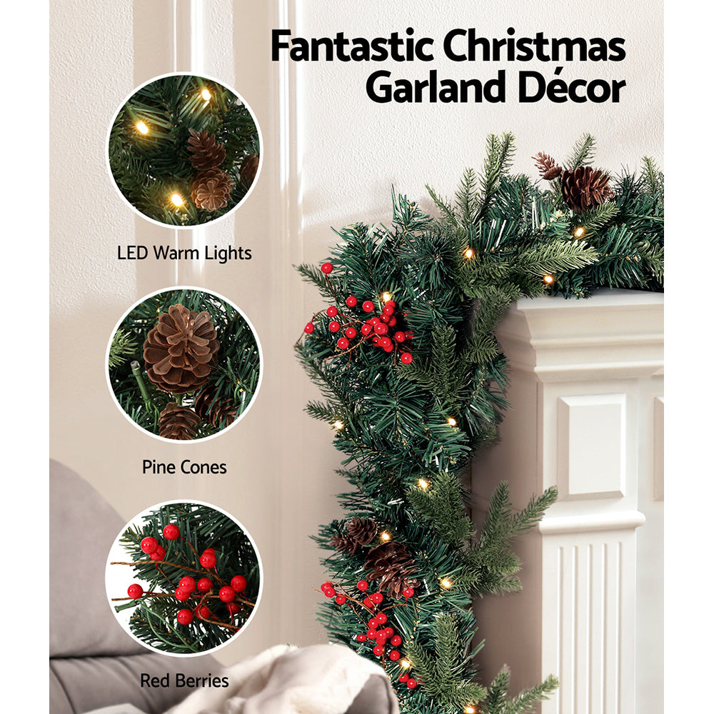 Jingle Jollys Christmas Garland with Wreath Set LED Lights Xmas Tree Decor Tristar Online