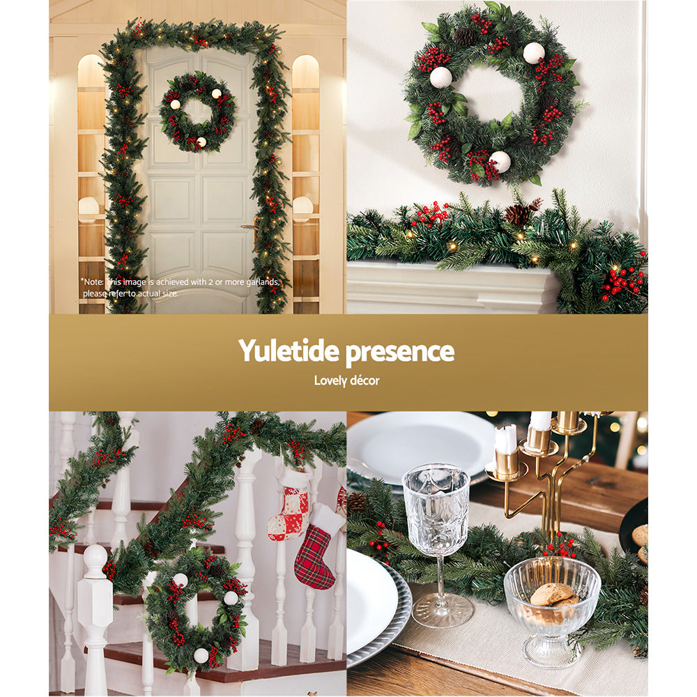 Jingle Jollys Christmas Garland with Wreath Set LED Lights Xmas Tree Decor Tristar Online