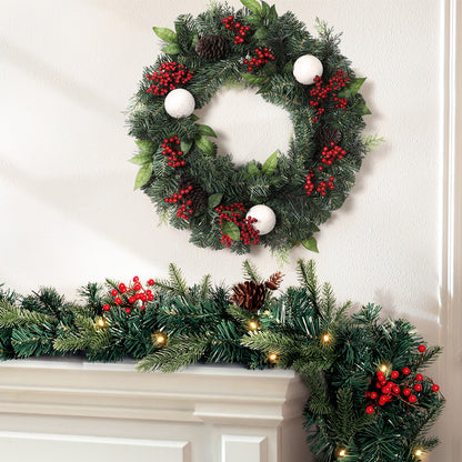 Jingle Jollys Christmas Garland with Wreath Set LED Lights Xmas Tree Decor Tristar Online