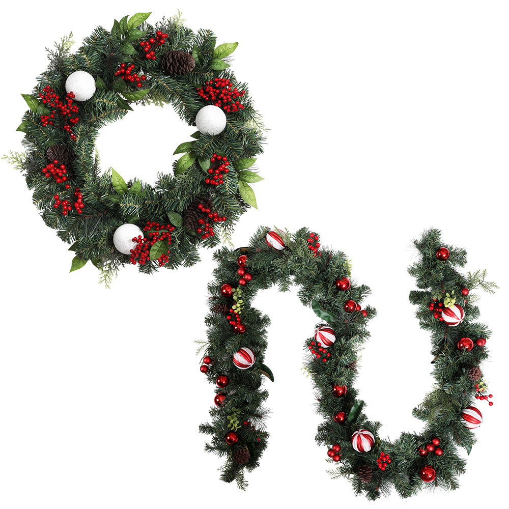 Jingle Jollys Christmas Garland with Wreath Set Ornaments Xmas Tree Decor Tristar Online