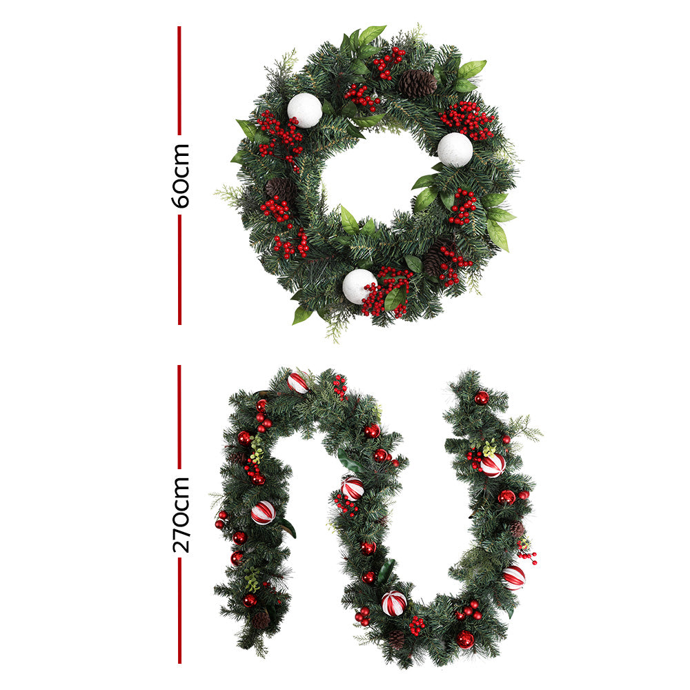 Jingle Jollys Christmas Garland with Wreath Set Ornaments Xmas Tree Decor Tristar Online