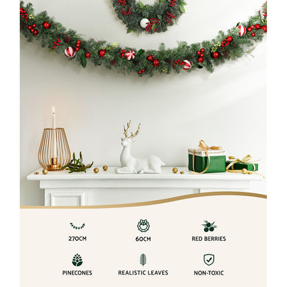 Jingle Jollys Christmas Garland with Wreath Set Ornaments Xmas Tree Decor Tristar Online