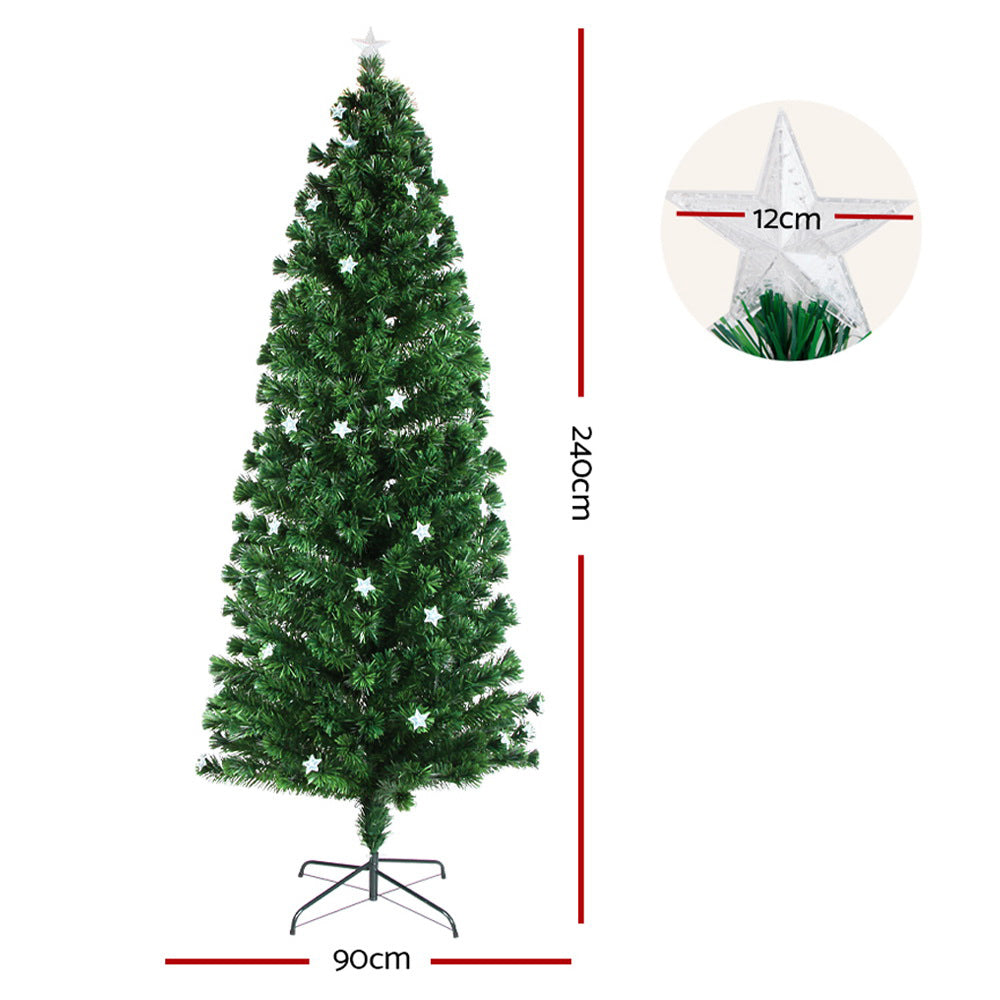 Jingle Jollys 2.4M 8FT LED Christmas Tree Xmas Optic Fiber Multi Colour Lights Tristar Online