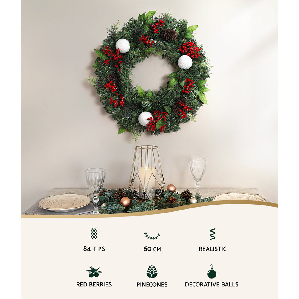 Jingle Jollys 2FT 60CM Christmas Wreath with Decor Xmas Tree Decoration Tristar Online