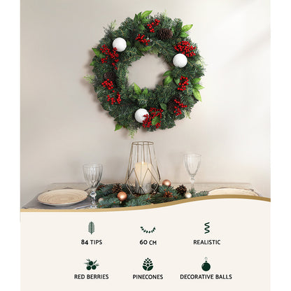 Jingle Jollys 2FT 60CM Christmas Wreath with Decor Xmas Tree Decoration Tristar Online