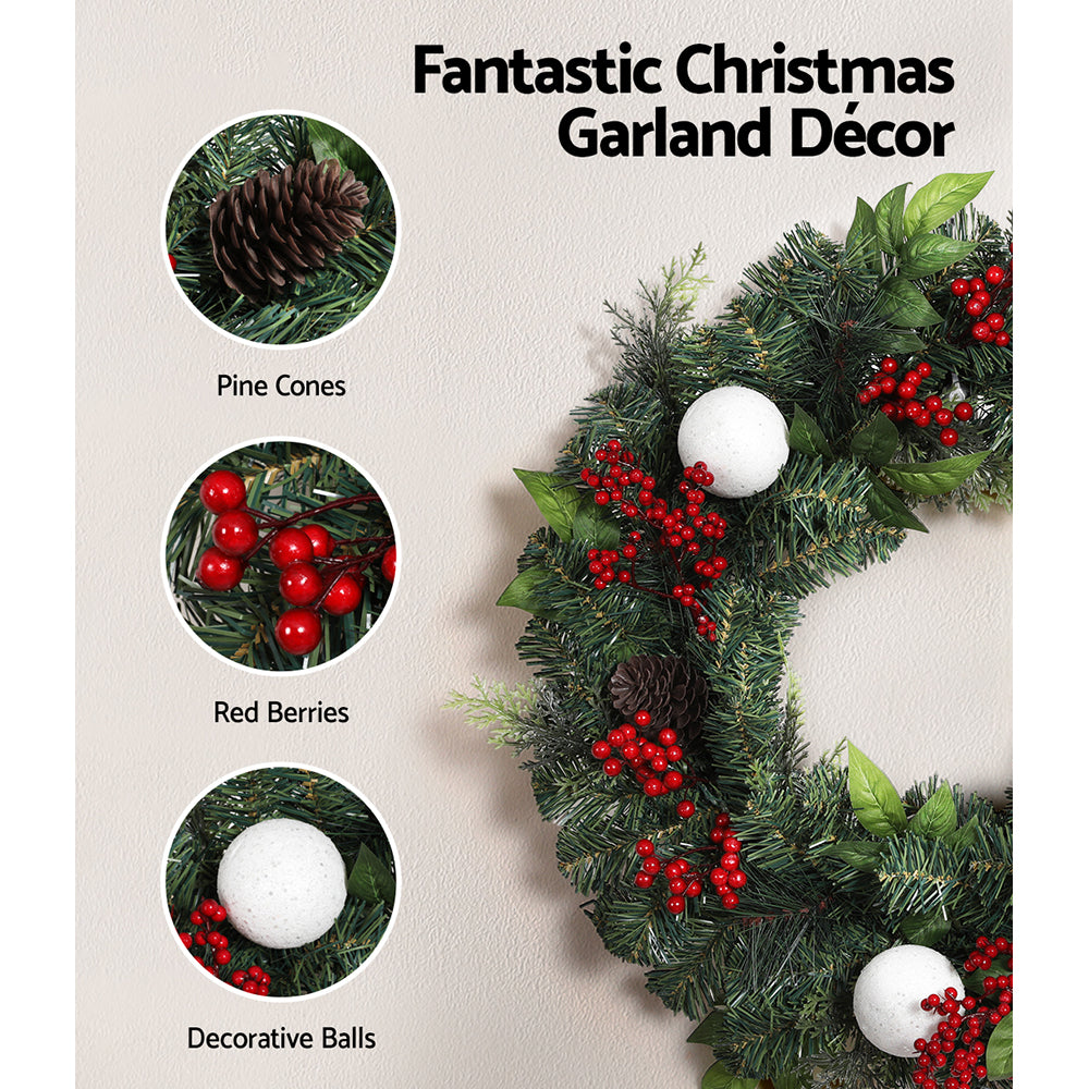 Jingle Jollys 2FT 60CM Christmas Wreath with Decor Xmas Tree Decoration Tristar Online