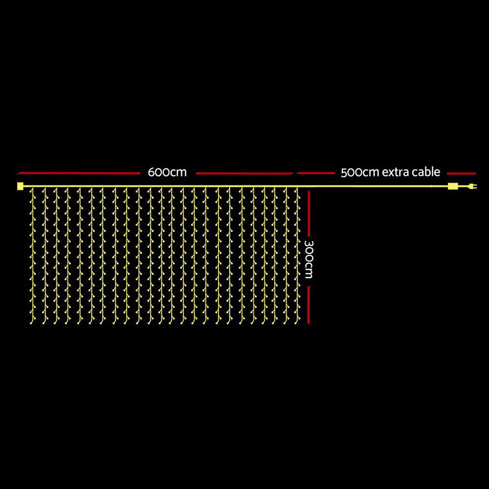 Jingle Jollys 6X3M Christmas Curtain Lights 600LED Warm White Tristar Online