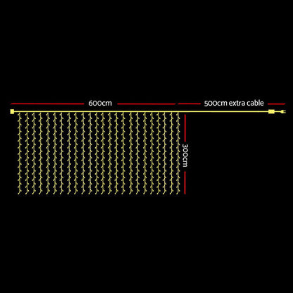 Jingle Jollys 6X3M Christmas Curtain Lights 600LED Warm White Tristar Online