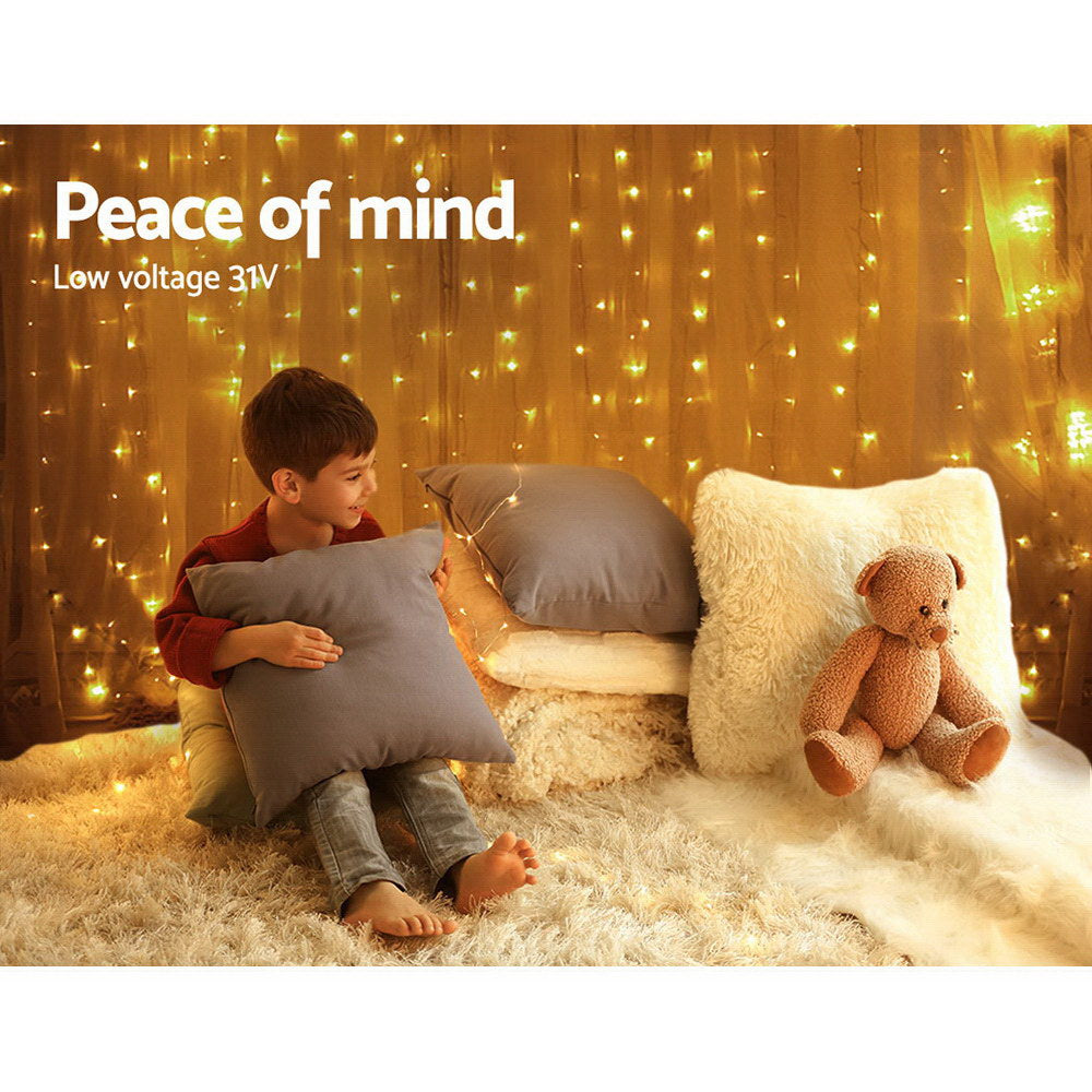 Jingle Jollys 6X3M Christmas Curtain Lights 600LED Warm White Tristar Online