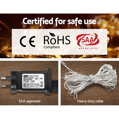 Jingle Jollys 6X3M Christmas Curtain Lights 600LED Warm White Tristar Online