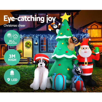 Jingle Jollys Christmas Inflatable Santa Tree 3M Lights Outdoor Decorations LED Tristar Online