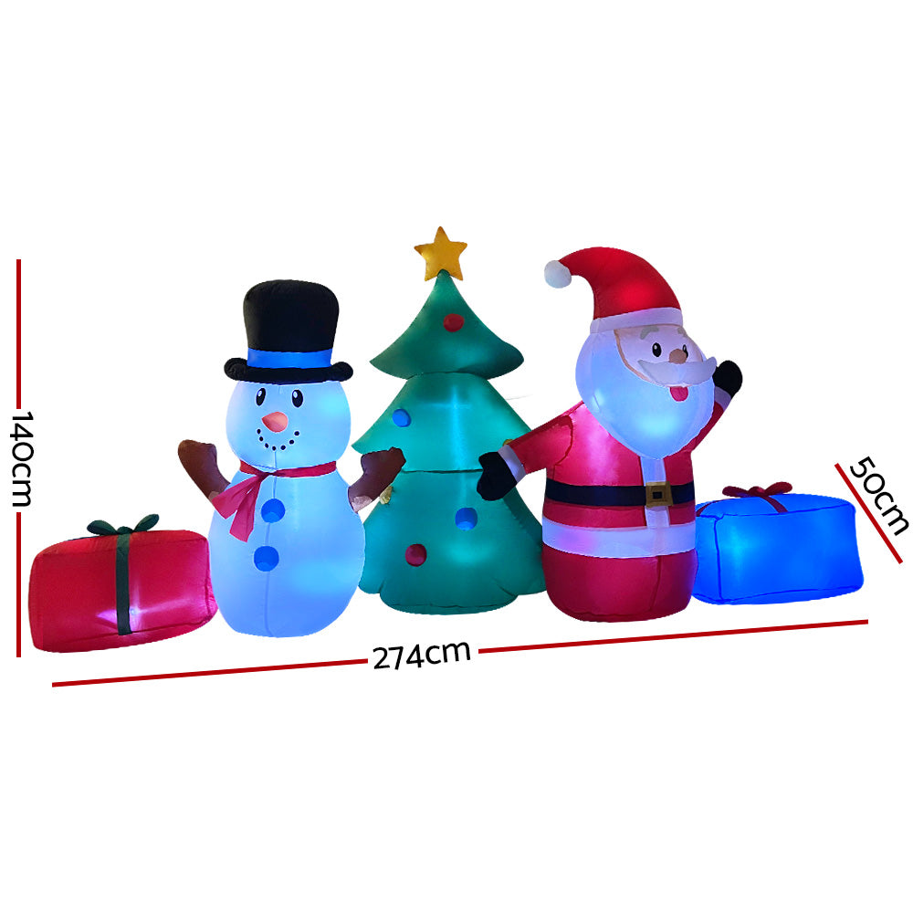 Jingle Jollys Christmas Inflatable Tree Snowman Lights 2.7M Outdoor Decorations Tristar Online
