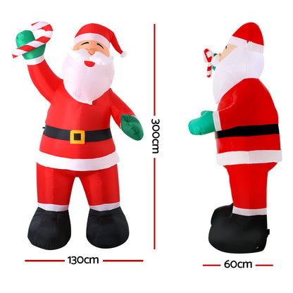 Jingle Jollys Christmas Inflatable Santa 3M Xmas Outdoor Decorations LED Lights Tristar Online