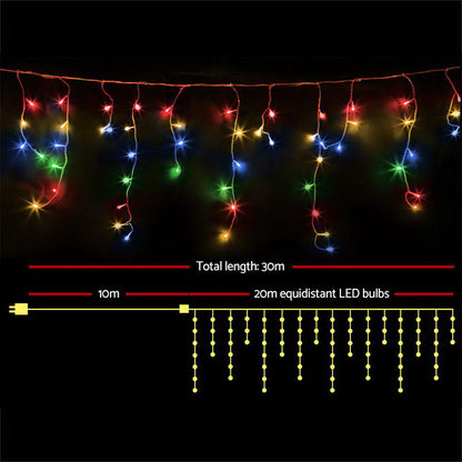 Jingle Jollys 800 LED Christmas Icicle Lights Mutlicolour Tristar Online
