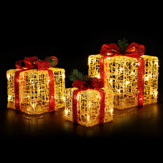 Jingle Jollys Christmas Lights LED Light Motif Reindeer 3PCS Gift Box Decor 3D Tristar Online