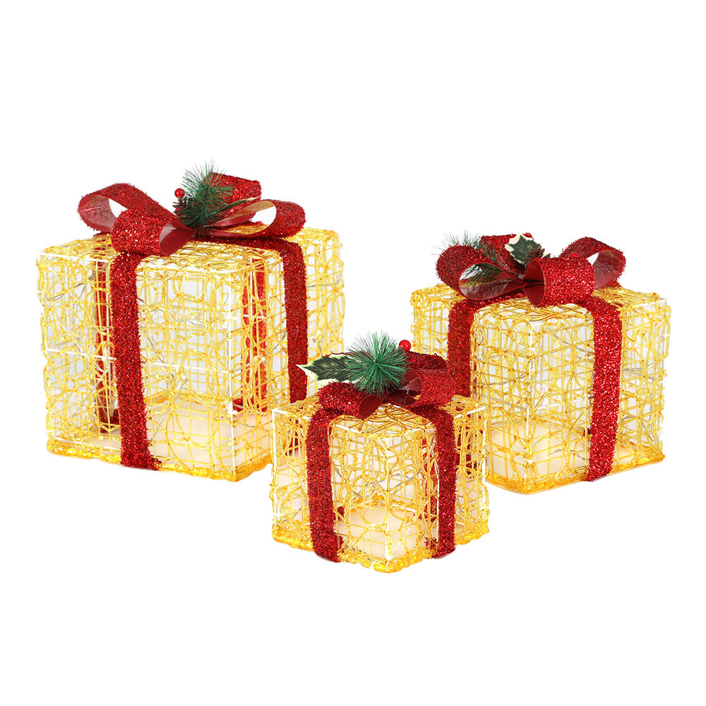 Jingle Jollys Christmas Lights LED Light Motif Reindeer 3PCS Gift Box Decor 3D Tristar Online