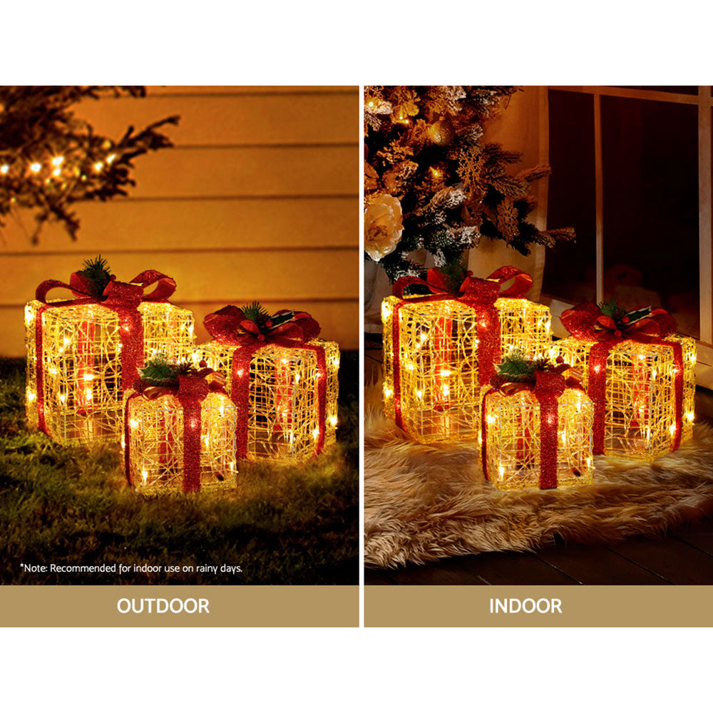 Jingle Jollys Christmas Lights LED Light Motif Reindeer 3PCS Gift Box Decor 3D Tristar Online