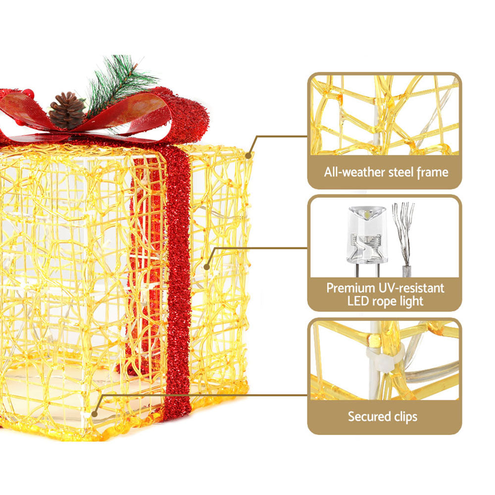 Jingle Jollys Christmas Lights LED Light Motif Reindeer 3PCS Gift Box Decor 3D Tristar Online
