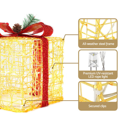 Jingle Jollys Christmas Lights LED Light Motif Reindeer 3PCS Gift Box Decor 3D Tristar Online