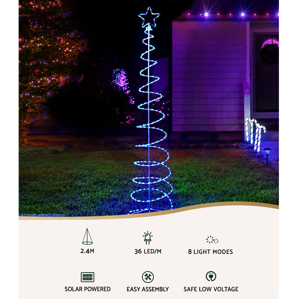 Jingle Jollys 2.4M LED Christmas Tree Solar Motif Lights 8 Modes Multi-Colour Tristar Online