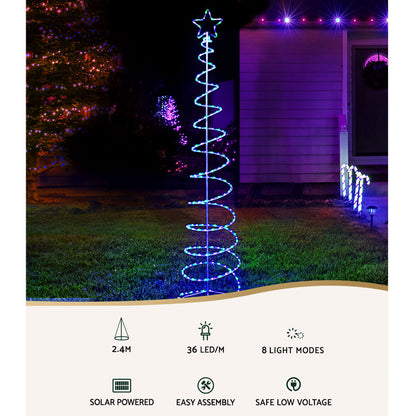Jingle Jollys 2.4M LED Christmas Tree Solar Motif Lights 8 Modes Multi-Colour Tristar Online