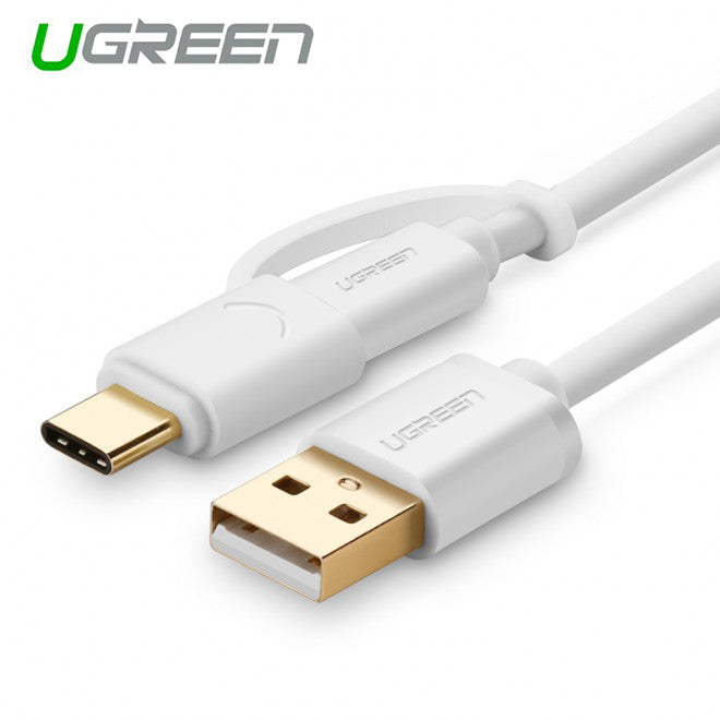 UGREEN USB 2.0 to type C + micro USB cable - White 1M (30171) Tristar Online