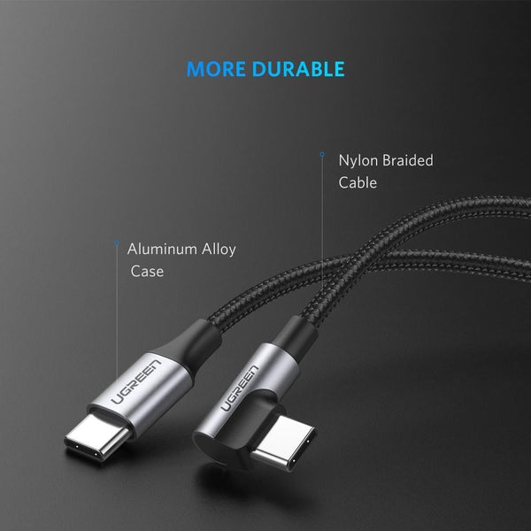 UGREEN USB-C to Angled USB 2.0 C M/M Round Cable Aluminum Shell Nickel Plating 2m (Gray Black) 50125 Tristar Online