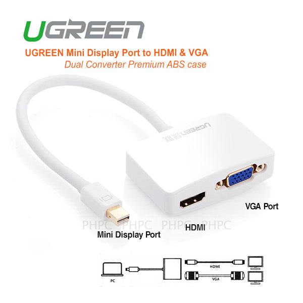 UGreen Mini Display Port to HDMI & VGA Dual Converter Premium ABS case (10427 ) Tristar Online