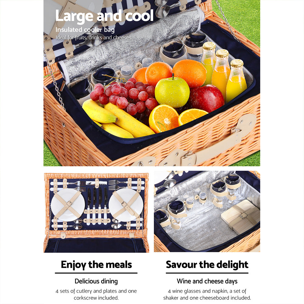 Alfresco 4 Person Picnic Basket Wicker Set Baskets Outdoor Insulated Blanket Navy Tristar Online