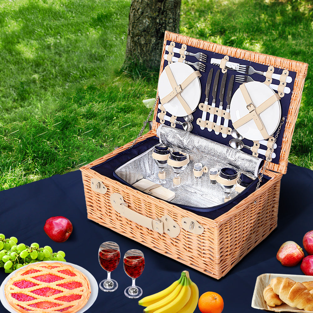 Alfresco 4 Person Picnic Basket Wicker Set Baskets Outdoor Insulated Blanket Navy Tristar Online