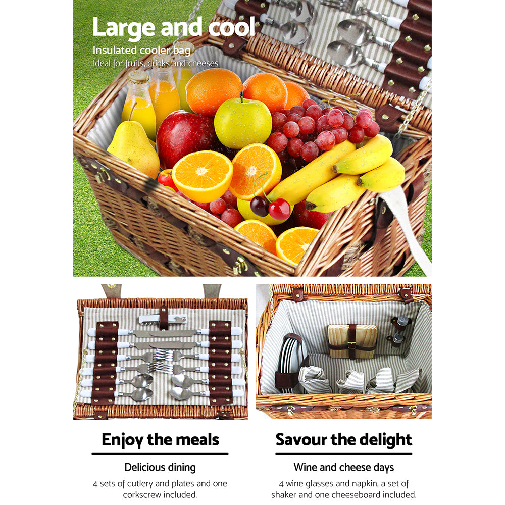 Alfresco 4 Person Picnic Basket Baskets Wicker Deluxe Outdoor Insulated Blanket Tristar Online