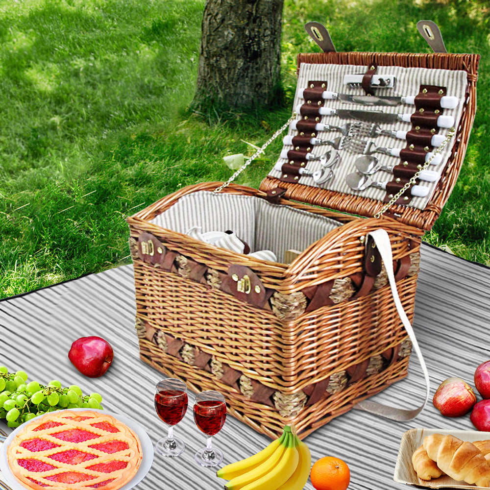 Alfresco 4 Person Picnic Basket Baskets Wicker Deluxe Outdoor Insulated Blanket Tristar Online