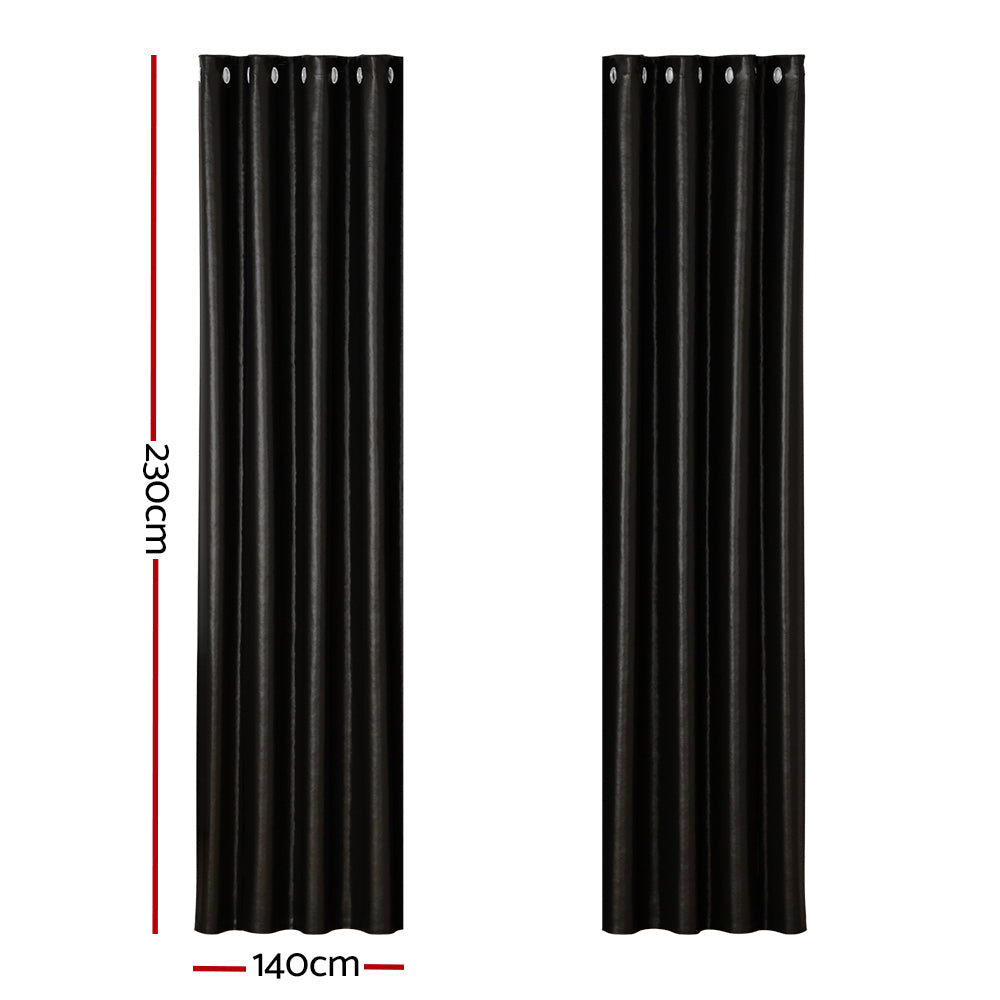 Artiss 2X Blockout Curtains Blackout Window Curtain Eyelet 140x230cm Black Shine Tristar Online