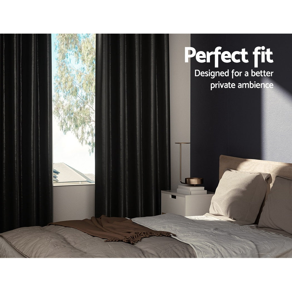 Artiss 2X Blockout Curtains Blackout Window Curtain Eyelet 140x230cm Black Shine Tristar Online