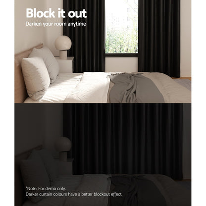 Artiss 2X Blockout Curtains Blackout Window Curtain Eyelet 140x230cm Black Shine Tristar Online