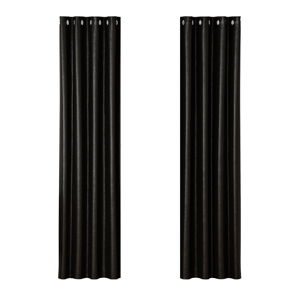 Artiss 2X Blockout Curtains Blackout Window Curtain Eyelet 140x230cm Black Shine Tristar Online