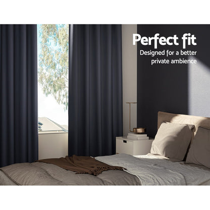 Artiss 2X Blockout Curtains Blackout Window Curtain Eyelet 140x230cm Charcoal Tristar Online