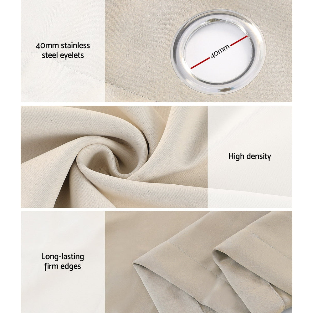 Artiss 2X Blockout Curtains Blackout Window Curtain Eyelet 180x213cm Beige Tristar Online