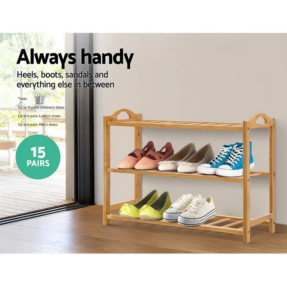 Artiss 3 Tiers Bamboo Shoe Rack Storage Organiser Wooden Shelf Stand Shelves Tristar Online