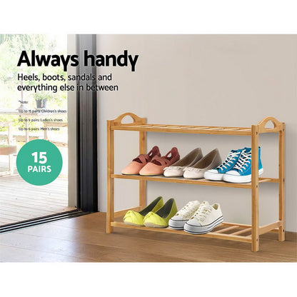 Artiss 3 Tiers Bamboo Shoe Rack Storage Organiser Wooden Shelf Stand Shelves Tristar Online