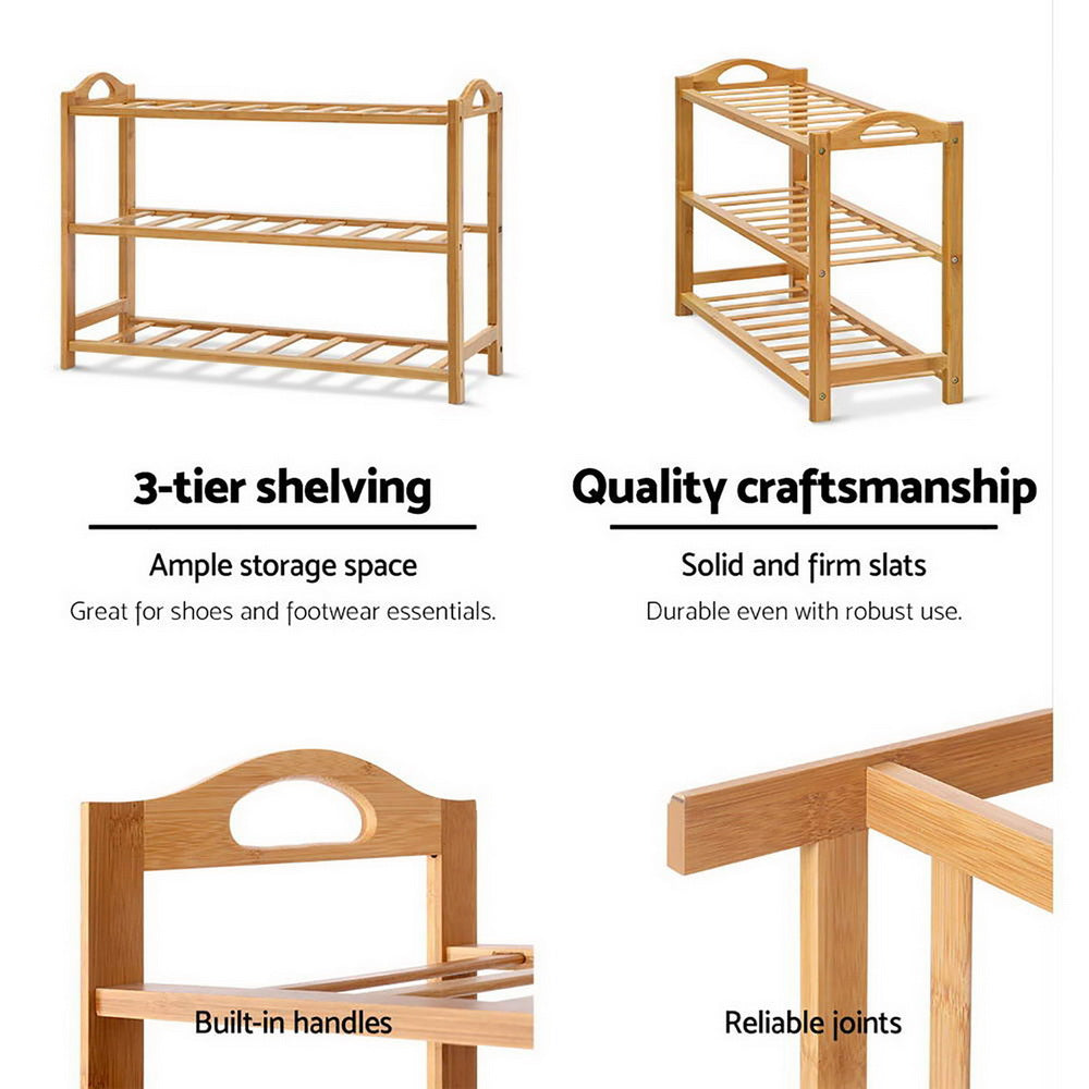 Artiss 3 Tiers Bamboo Shoe Rack Storage Organiser Wooden Shelf Stand Shelves Tristar Online
