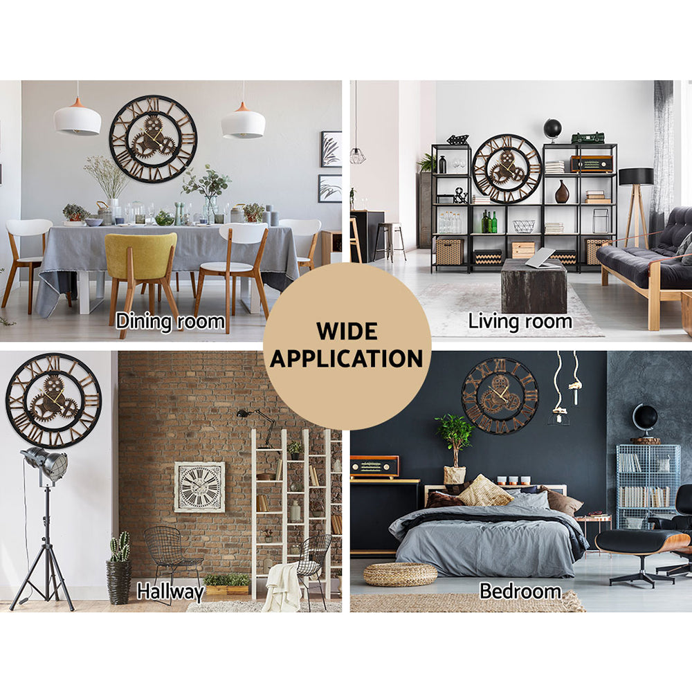 Artiss 80cm Wall Clock Large Retro Roman Numerals Brown Tristar Online