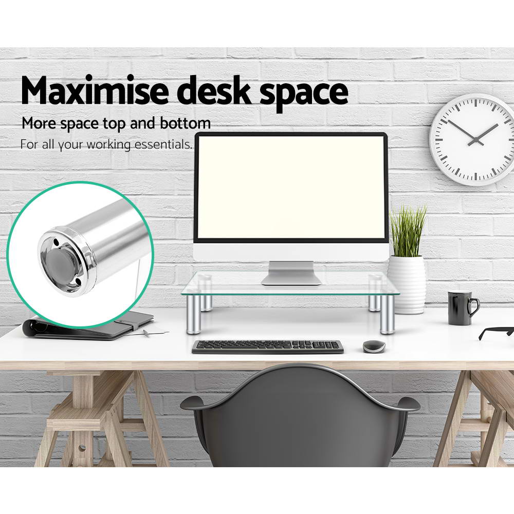 Artiss Monitor Stand Riser Computer Laptop Printer Screen Glass Display Shelf Tristar Online