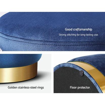 Artiss Ottoman Foot Stool Round Velvet Navy Tristar Online