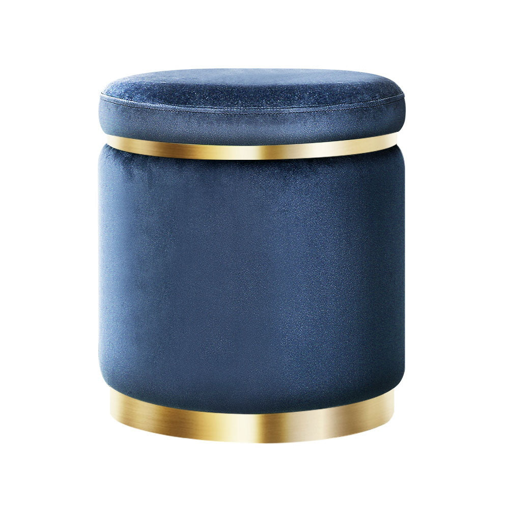 Artiss Ottoman Foot Stool Round Velvet Navy Tristar Online